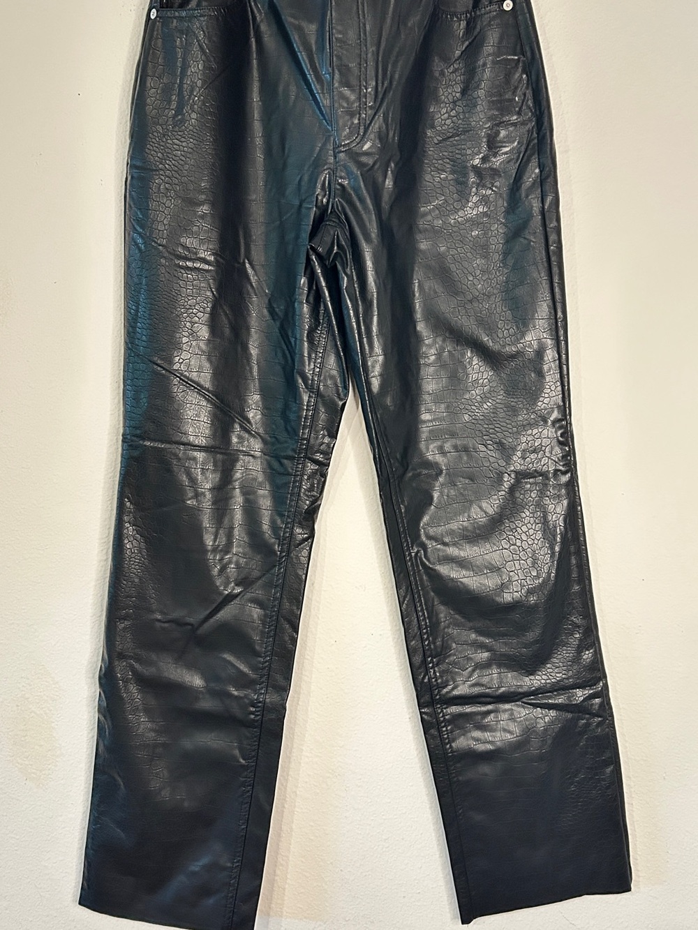 Express Black Faux Leather Croc-Embossed Pants